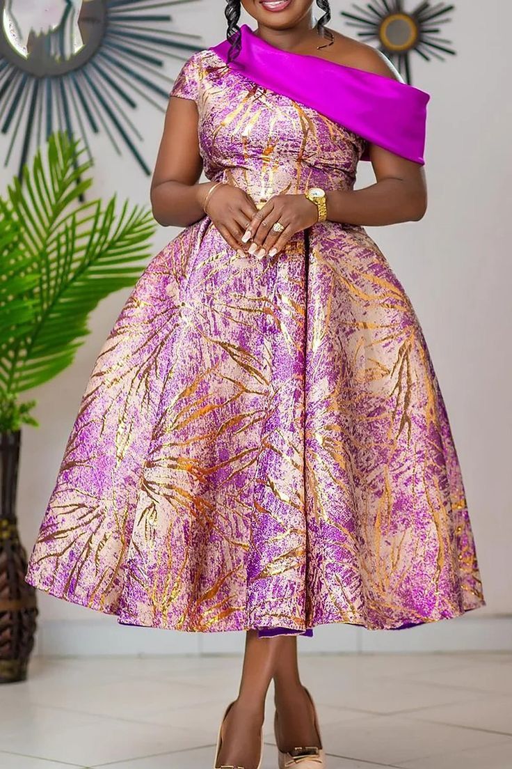 Metallic gold and orchid jacquard gown